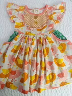 Wildflowers Pink Yellow Orange Bird Print Cotton Dress